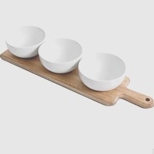 Gibson Elite 4 Piece Porcelain Bowl on Bamboo Paddle.
